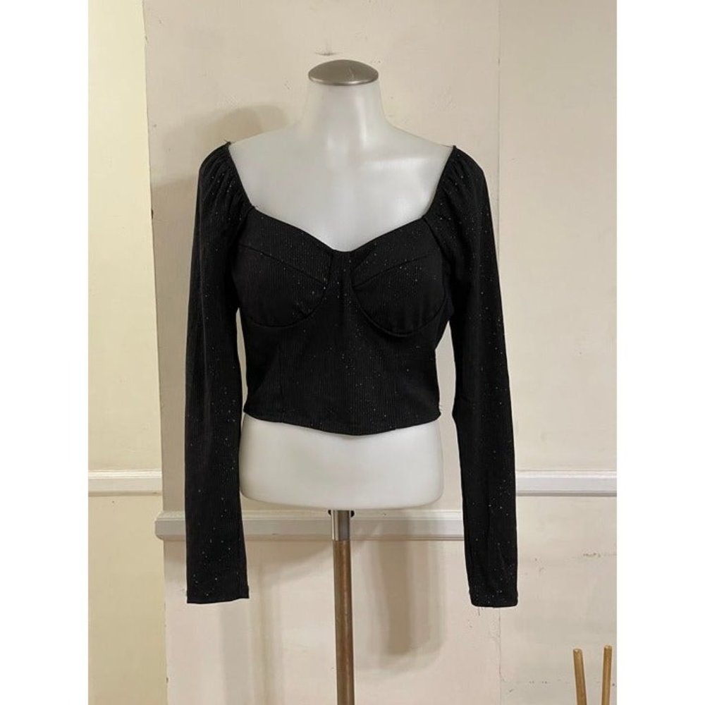 lily rose blouses crop top long sleeve women black color size XL